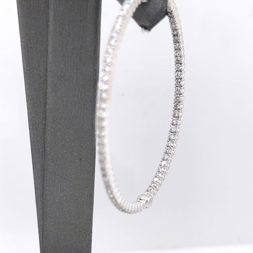 14k White Gold 3.00 CT Diamond Inside Out Hoop Earrings, 12.5gm