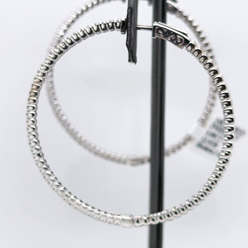14k White Gold 3.00 CT Diamond Inside Out Hoop Earrings, 12.5gm