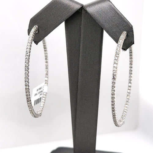 14k White Gold 3.00 CT Diamond Inside Out Hoop Earrings, 12.5gm