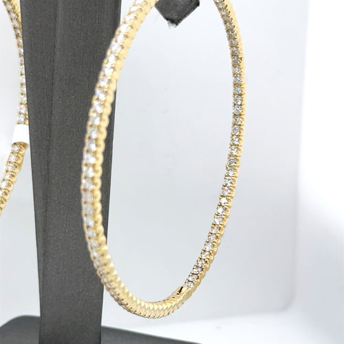 14k Yellow Gold  5.25 CT Diamond Inside Out Hoop Earrings, 20.3gm, S107450