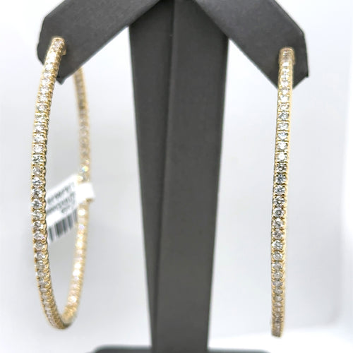 14k Yellow Gold  5.25 CT Diamond Inside Out Hoop Earrings, 20.3gm, S107450