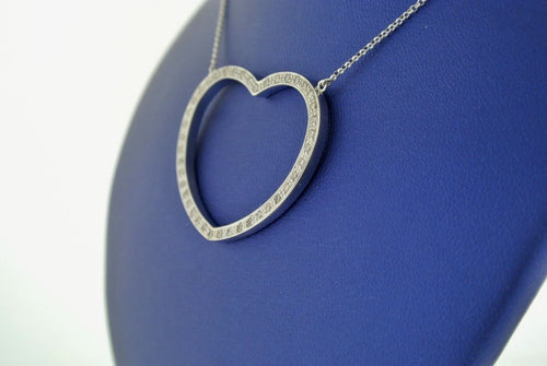14k White Gold 1.00 CT Diamond Heart Necklace, 8.5gm, 16", S103252