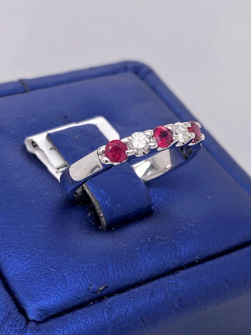 14k White Gold 0.75 CT Diamond & ruby Band, 3.3g, Size 6.5, S12675