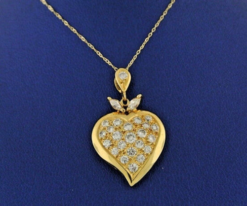 18k Yellow Gold 1.00 CT Diamond Heart Pendant Necklace, 4.6gm, S104778