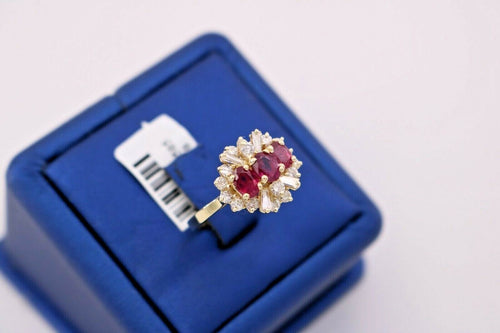 14K Yellow Gold 2.00 CT Ruby & Diamond Cluster Ladies Ring, 4.3gm, S105391