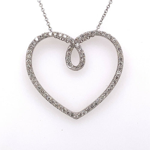 14k White Gold 1.00 CT Diamond Heart Pendant Necklace, 5.7g, 17", S105992