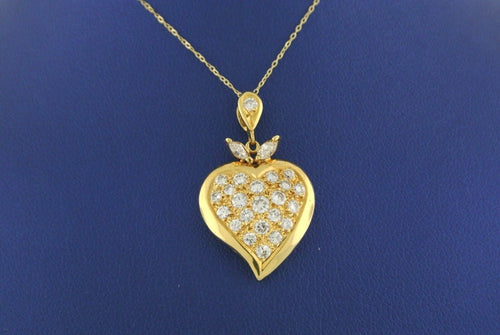 18k Yellow Gold 1.00 CT Diamond Heart Pendant Necklace, 4.6gm, S104778