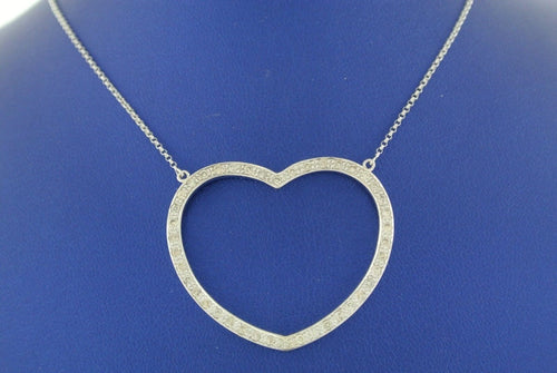 14k White Gold 1.00 CT Diamond Heart Necklace, 8.5gm, 16", S103252