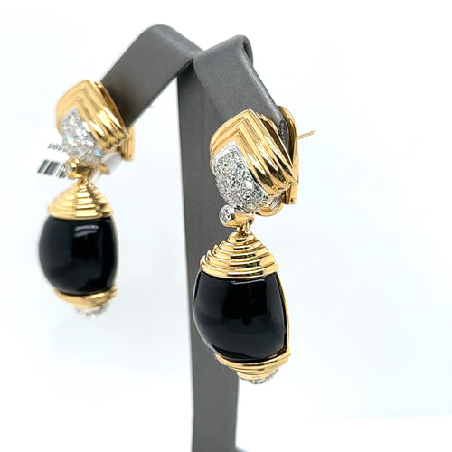18K YELLOW GOLD 3.00CT DIAMONDS & BLACK ONYX LADIES EARRING S107441