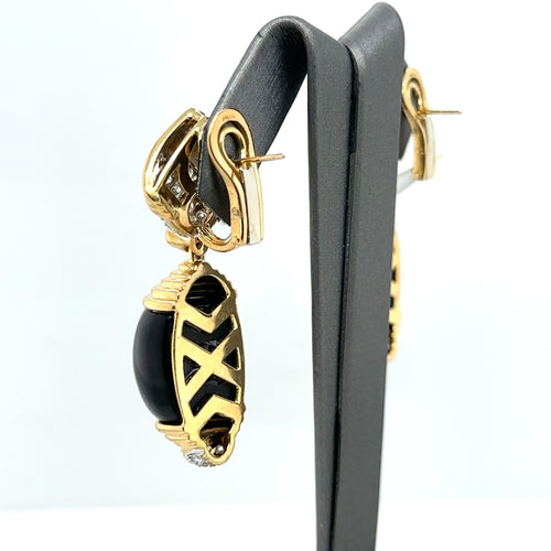 18K YELLOW GOLD 3.00CT DIAMONDS & BLACK ONYX LADIES EARRING S107441
