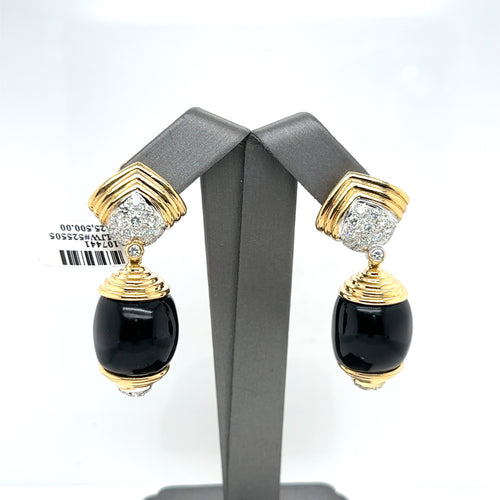 18K YELLOW GOLD 3.00CT DIAMONDS & BLACK ONYX LADIES EARRING S107441