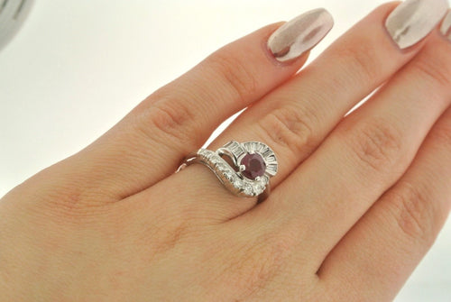 ANTIQUE 14K WHITE GOLD 1.00 CT RUBY & DIAMOND LADIES RING, 3.7 GM, S101262