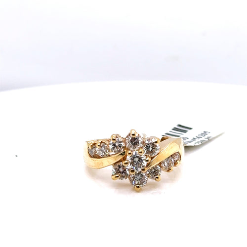 14k Yellow Gold 1.00 CT Diamond Ladies Cluster Ring, 6.4gm, Size 6.75 S100409