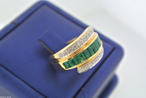 14kt Yellow Gold 2.00 CT Diamond & Emerald Ring 7.8gm Size 7 S102464