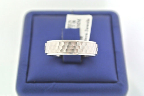 14kt White Gold Hammer Finish Design Men's Comfort Fit Wedding Band Size 10