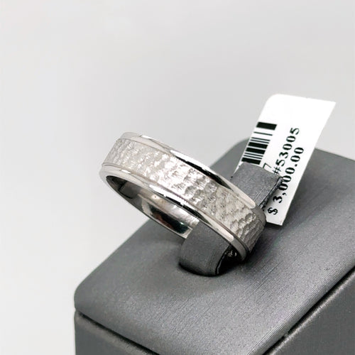 14k White Gold Hammer Finish Design Men's Comfort Fit Wedding Band , S105337