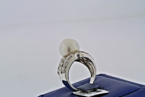 18k White Gold 12mm Pearl & 0.50 CT Diamond Ladies Ring, 10gm, Size 7, S103949