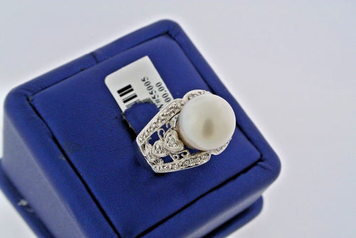 18k White Gold 12mm Pearl & 0.50 CT Diamond Ladies Ring, 10gm, Size 7, S103949