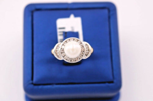 14k Two Tone Gold 0.50 CT Diamond & Pearl Ladies Ring, 6.3gm, Size 7, S105069