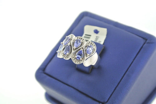 14K WHITE GOLD 2.00 CT PEAR SHAPE TANZANITE & DIAMONDS LADIES RING, S101512