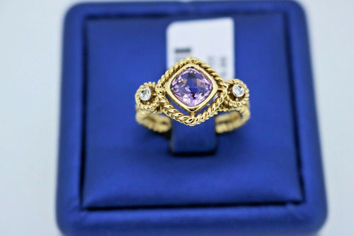 14k Yellow Gold 1.00 CT Amethyst & Diamond Ladies Ring, 4.5gm, Size 7.25, S12766