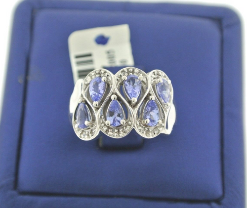 14K WHITE GOLD 2.00 CT PEAR SHAPE TANZANITE & DIAMONDS LADIES RING, S101512