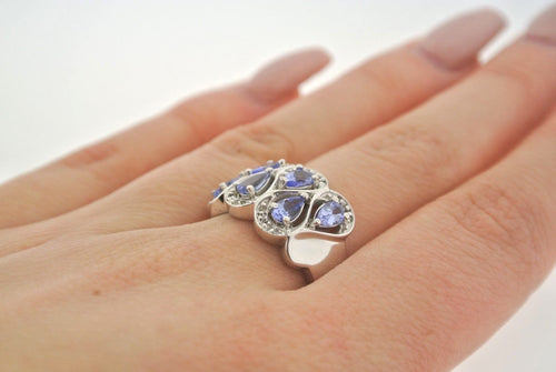 14K WHITE GOLD 2.00 CT PEAR SHAPE TANZANITE & DIAMONDS LADIES RING, S101512