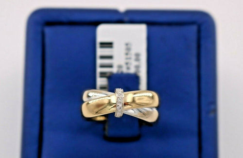 Milor 18k Two Tone Gold Ladies 0.10 Diamond Ring, 3.2gm, Size 6, S105220