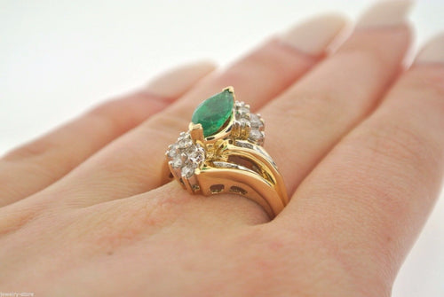 14kt Yellow Gold 2.00 CT Emerald & Diamond Ladies Ring 6.4gm Size 7, S102463