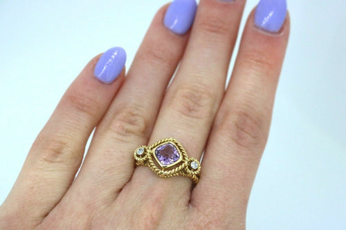 14k Yellow Gold 1.00 CT Amethyst & Diamond Ladies Ring, 4.5gm, Size 7.25, S12766