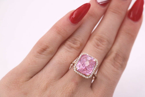 14k Rose Gold 16.45 CT Diamond & Pink Quartz Ring, 6.5gm, Size 7, S105243