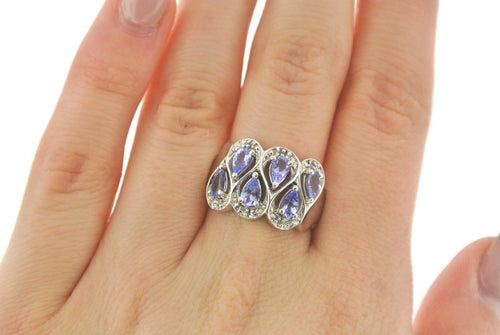 14K WHITE GOLD 2.00 CT PEAR SHAPE TANZANITE & DIAMONDS LADIES RING, S101512