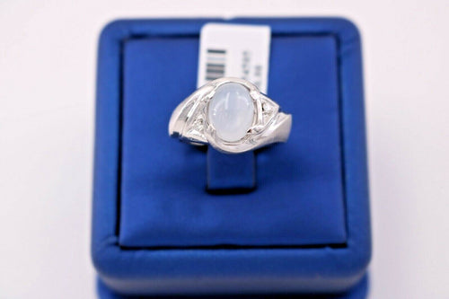 14K White Gold White Star Sapphire Diamond Ring, 12.6gm, Size 6.5, S105354
