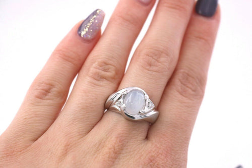14K White Gold White Star Sapphire Diamond Ring, 12.6gm, Size 6.5, S105354