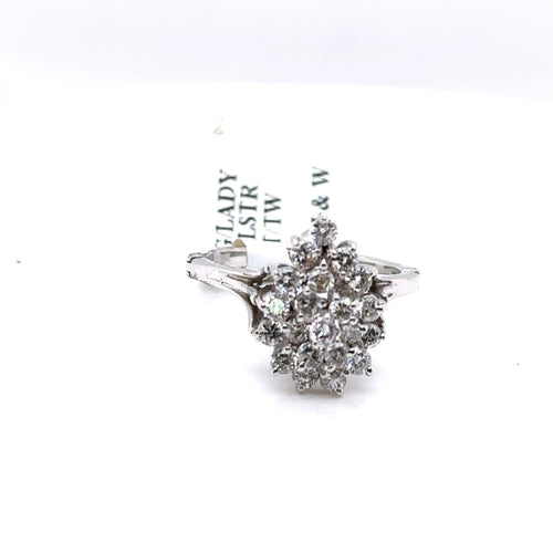 14k White Gold 1.00 CT Diamond Cluster Ladies Ring, 4.0g, Size 5.5, S103433