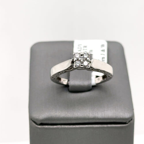 14k White Gold 0.25 Diamond Cluster Engagement Ring, 3.0g, Size 6.75, S102168