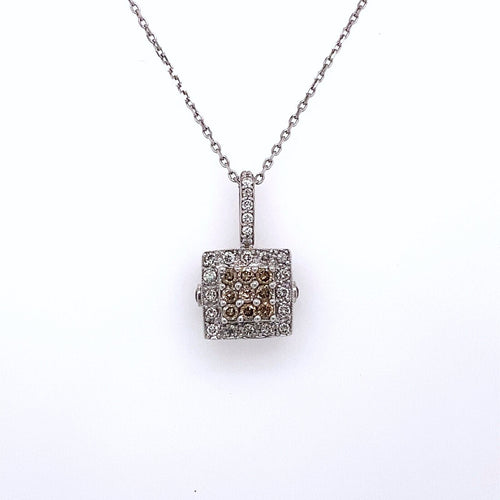 14k White Gold 0.75 CT White & Champagne Diamond Pendant Necklace, S14638