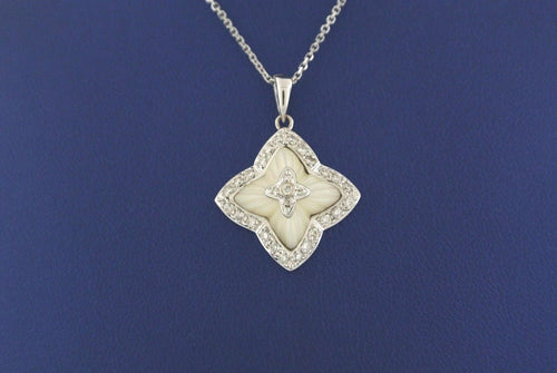 18k White Gold Mother of Pearl & 0.30 CT Diamond Pendant Necklace, 5.7gm,