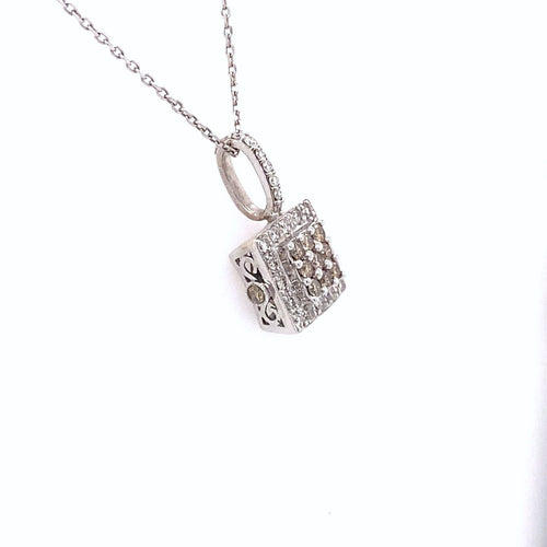 14k White Gold 0.75 CT White & Champagne Diamond Pendant Necklace, S14638