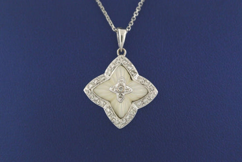 18k White Gold Mother of Pearl & 0.30 CT Diamond Pendant Necklace, 5.7gm,