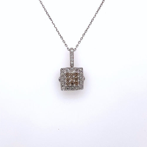 14k White Gold 0.75 CT White & Champagne Diamond Pendant Necklace, S14638