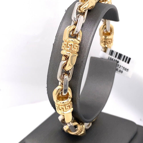 Handmade 14k Two Tone Gold Fancy Men's Link Bracelet, 46.6gm, 8.5", S107514