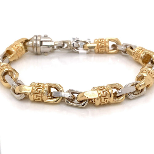 Handmade 14k Two Tone Gold Fancy Men's Link Bracelet, 46.6gm, 8.5", S107514