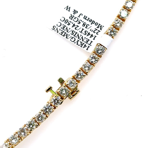 14k Yellow Gold 24.50 Ct Diamond Tennis Necklace, 38.5g, 22",  S107519