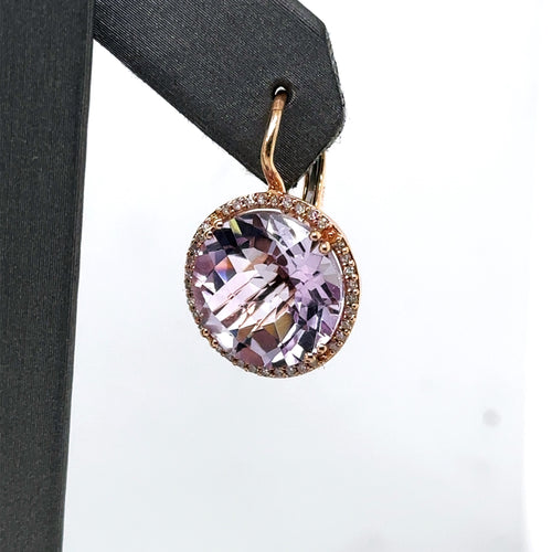 14k Rose Gold 15.00 CT Purple Amethyst & Diamond Earrings, 7gm, S12684