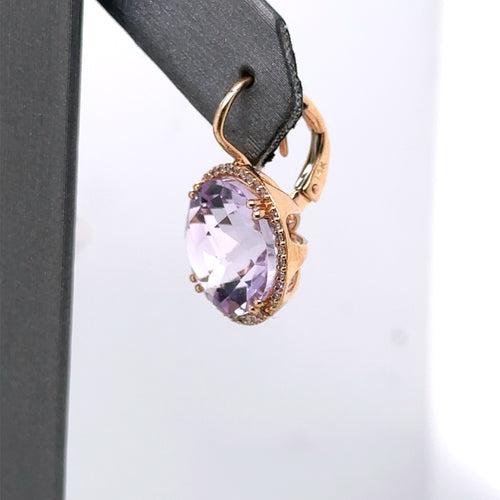 14k Rose Gold 15.00 CT Purple Amethyst & Diamond Earrings, 7gm, S12684