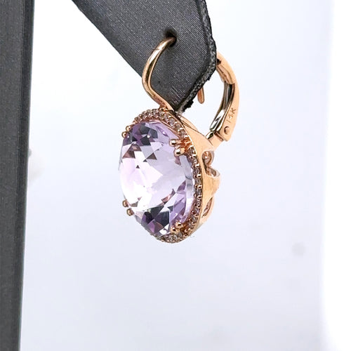 14k Rose Gold 15.00 CT Purple Amethyst & Diamond Earrings, 7gm, S12684