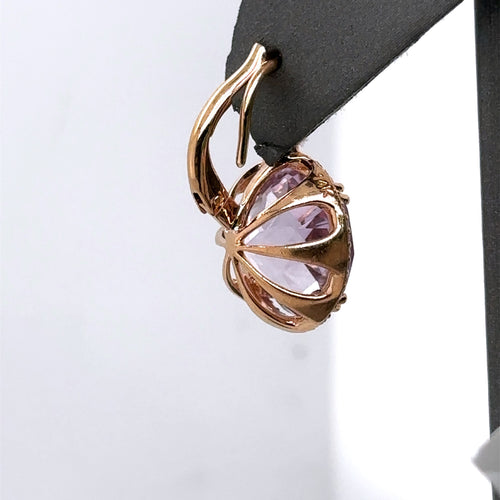 14k Rose Gold 15.00 CT Purple Amethyst & Diamond Earrings, 7gm, S12684