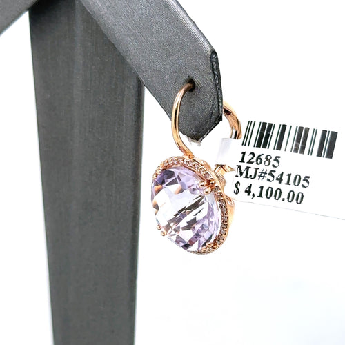 14k Rose Gold 15.00 CT Purple Amethyst & Diamond Earrings, 7gm, S12685