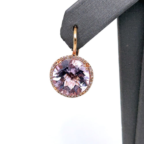 14k Rose Gold 15.00 CT Purple Amethyst & Diamond Earrings, 7gm, S12685